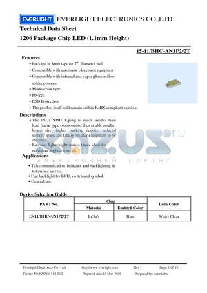 15-11-BHC-AN1P2-2T datasheet - 1206 Package Chip LED (1.1mm Height)