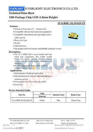 15-11-BHC-ZL2N1QY-2T datasheet - 1206 Package Chip LED (1.0mm Height)