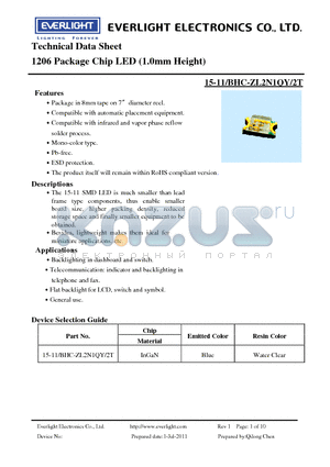 15-11-BHC-ZL2N1QY-2T datasheet - 1206 Package Chip LED (1.0mm Height)