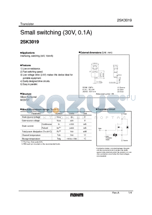 2SK3019 datasheet - Small switching (30V, 0.1A)