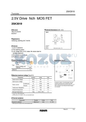 2SK3019 datasheet - 2.5V Drive Nch MOS FET
