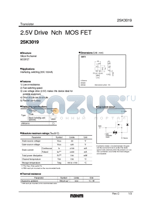 2SK3019 datasheet - 2.5V Drive Nch MOS FET