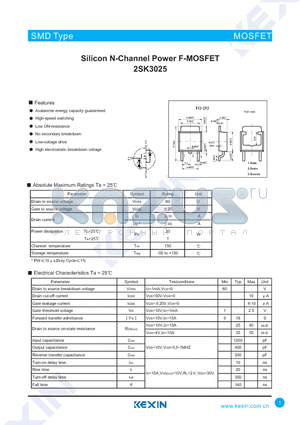 2SK3025 datasheet - Silicon N-Channel Power F-MOSFET