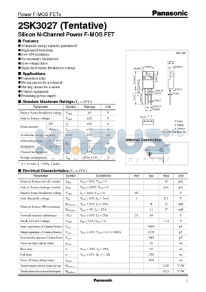 2SK3027 datasheet - Silicon N-Channel Power F-MOS FET