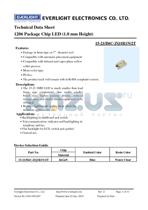 15-21-B6C-ZQ1R1N-2T datasheet - 1206 Package Chip LED (1.0 mm Height)