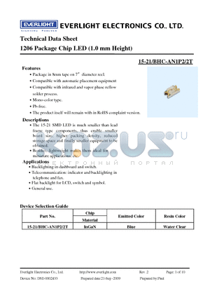 15-21-BHC-AN1P2-2T datasheet - 1206 Package Chip LED (1.0 mm Height)