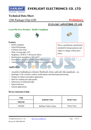 15-21-G6C-A0N1P2B0E-2T-AM datasheet - 1206 Package Chip LED