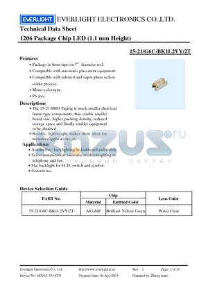15-21-G6C-BK1L2VY-2T datasheet - 1206 Package Chip LED (1.1 mm Height)