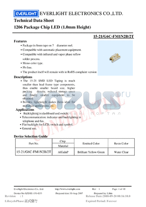 15-21-G6C-FM1N2B-2T datasheet - 1206 Package Chip LED (1.0mm Height)