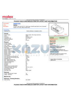 0908971643 datasheet - 2.54mm (.100) Pitch QF-50, Right Angle, Dual Row with Eject Levers, Shrouded Header, 64 Circuits