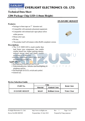 15-21-GHC-R2S2-2T datasheet - 1206 Package Chip LED (1.0mm Height)