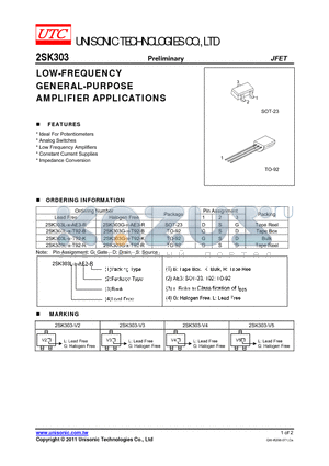 2SK303G-X-T92-B datasheet - LOW-FREQUENCY GENERAL-PURPOSE AMPLIFIER APPLICATIONS