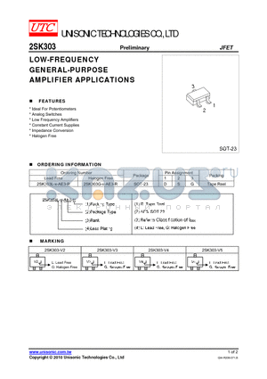 2SK303L-X-AE3-R datasheet - LOW-FREQUENCY GENERAL-PURPOSE AMPLIFIER APPLICATIONS