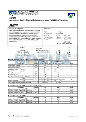 AO4940 datasheet - Asymmetric Dual N-Channel Enhancement Mode Field Effect Transistor