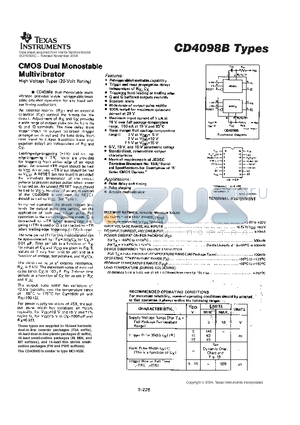 CD4098BF datasheet - CMOS DUAL MONASTABLE MULTIVIBRATOR