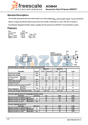 AO4940 datasheet - Asymmetric Dual N-Channel MOSFET