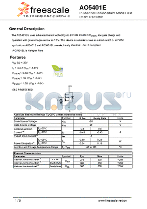 AO5401E datasheet - P-Channel Enhancement Mode Field Effect Transistor