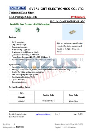 15-21-Y2C-A0P1Q2B0E-2T-AM datasheet - 1206 Package Chip LED