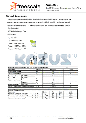 AO5803E datasheet - Dual P-Channel Enhancement Mode Field Effect Transistor