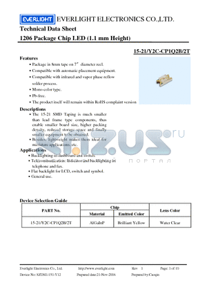 15-21-Y2C-CP1Q2B-2T datasheet - 1206 Package Chip LED (1.1 mm Height)