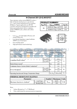 AO6400 datasheet - N-Channel 20V (D-S) MOSFET High performance trench technology