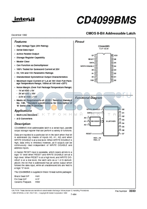 CD4099BMS datasheet - CMOS 8-Bit Addressable Latch
