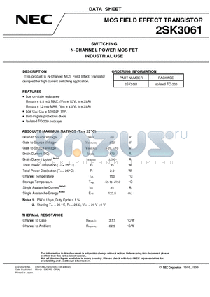 2SK3061 datasheet - SWITCHING N-CHANNEL POWER MOS FET INDUSTRIAL USE
