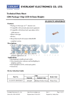 15-215-G7C-BN1P2B-2T datasheet - 1206 Package Chip LED (0.5mm Height)