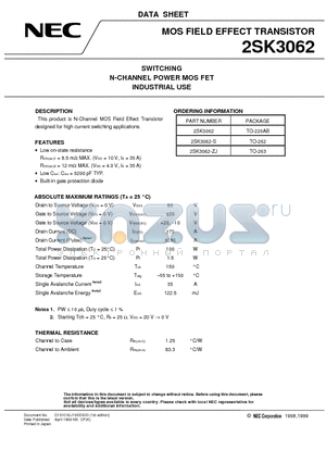 2SK3062 datasheet - SWITCHING N-CHANNEL POWER MOS FET INDUSTRIAL USE