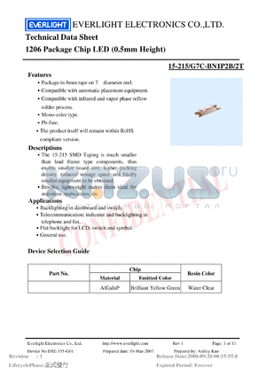 15-215-G7C-BN1P2B-2T datasheet - 1206 Package Chip LED (0.5mm Height)