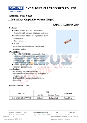 15-215-R6C-AM2P1VY-2T datasheet - 1206 Package Chip LED (0.5mm Height)