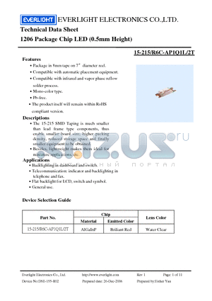 15-215-R6C-AP1Q1L-2T datasheet - 1206 Package Chip LED (0.5mm Height)