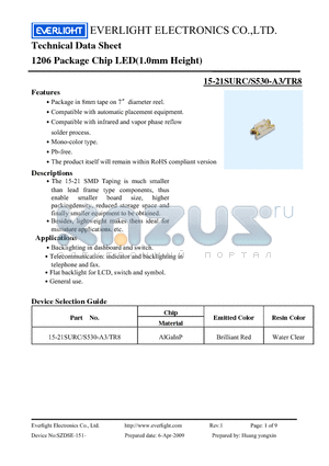 15-21SURC/S530-A3/TR8 datasheet - 1206 Package Chip LED(1.0mm Height)