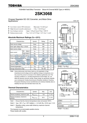 2SK3068_06 datasheet - Silicon N Channel MOS Type Chopper Regulator DC−DC Converter, and Motor Drive Applications