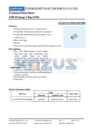 15-21UYC/S530-XX/TR8 datasheet - Chip LEDs