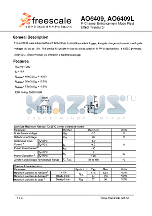 AO6409 datasheet - P-Channel Enhancement Mode Field Effect Transistor