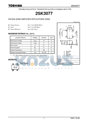2SK3077 datasheet - 900 MHz BAND AMPLIFIER APPLICATIONS