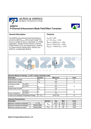 AO6419L datasheet - P-Channel Enhancement Mode Field Effect Transistor