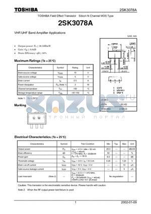 2SK3078A datasheet - TOSHIBA Field Effect Transistor Silicon N Channel MOS Type