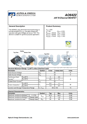 AO6422_12 datasheet - 20V N-Channel MOSFET