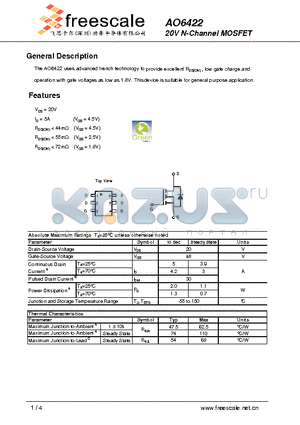 AO6422 datasheet - 20V N-Channel MOSFET