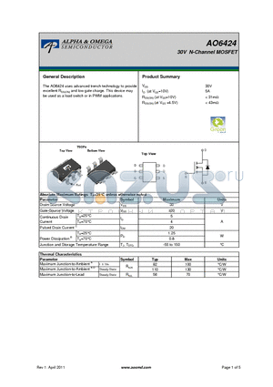 AO6424 datasheet - 30V N-Channel MOSFET