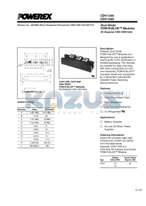 CD411660 datasheet - Dual Diode POW-R-BLOK Modules 60 Amperes/1200-1600 Volts