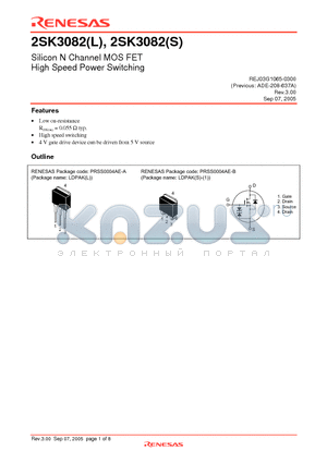 2SK3082L-E datasheet - Silicon N Channel MOS FET High Speed Power Switching
