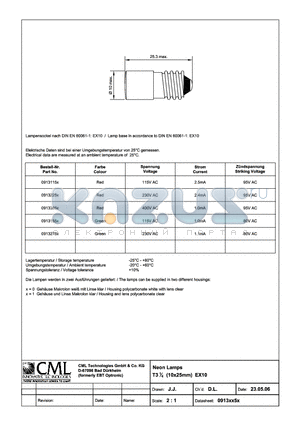 0913115X datasheet - Neon Lamps T31/4(10x25mm) EX10