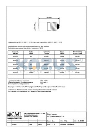0913225X datasheet - Neon Lamps T31/4(10x25mm) EX10