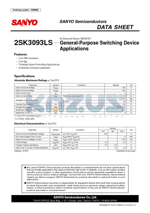 2SK3093LS datasheet - N-Channel Silicon MOSFET General-Purpose Switching Device