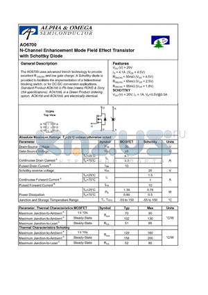 AO6700L datasheet - N-Channel Enhancement Mode Field Effect Transistor with Schottky Diode