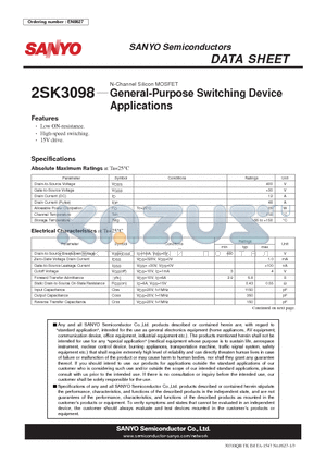 2SK3098 datasheet - N CHANNEL MOS SILICON TRANSISTOR