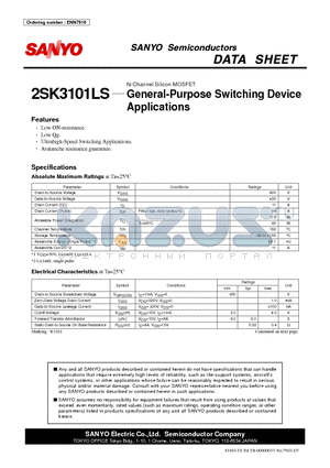 2SK3101 datasheet - General-Purpose Switching Device Applications
